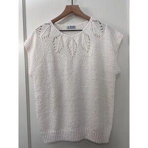 Vintage Women's 80s 90s LOH White Short Sleeve Sweater Size L (see measurements)